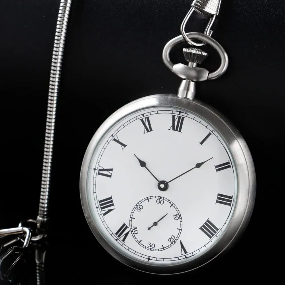 Resistance Full Steel Pocket Watch Mechanical Hand Wind Antique Clock Honed Stainless Original with Chain & Box