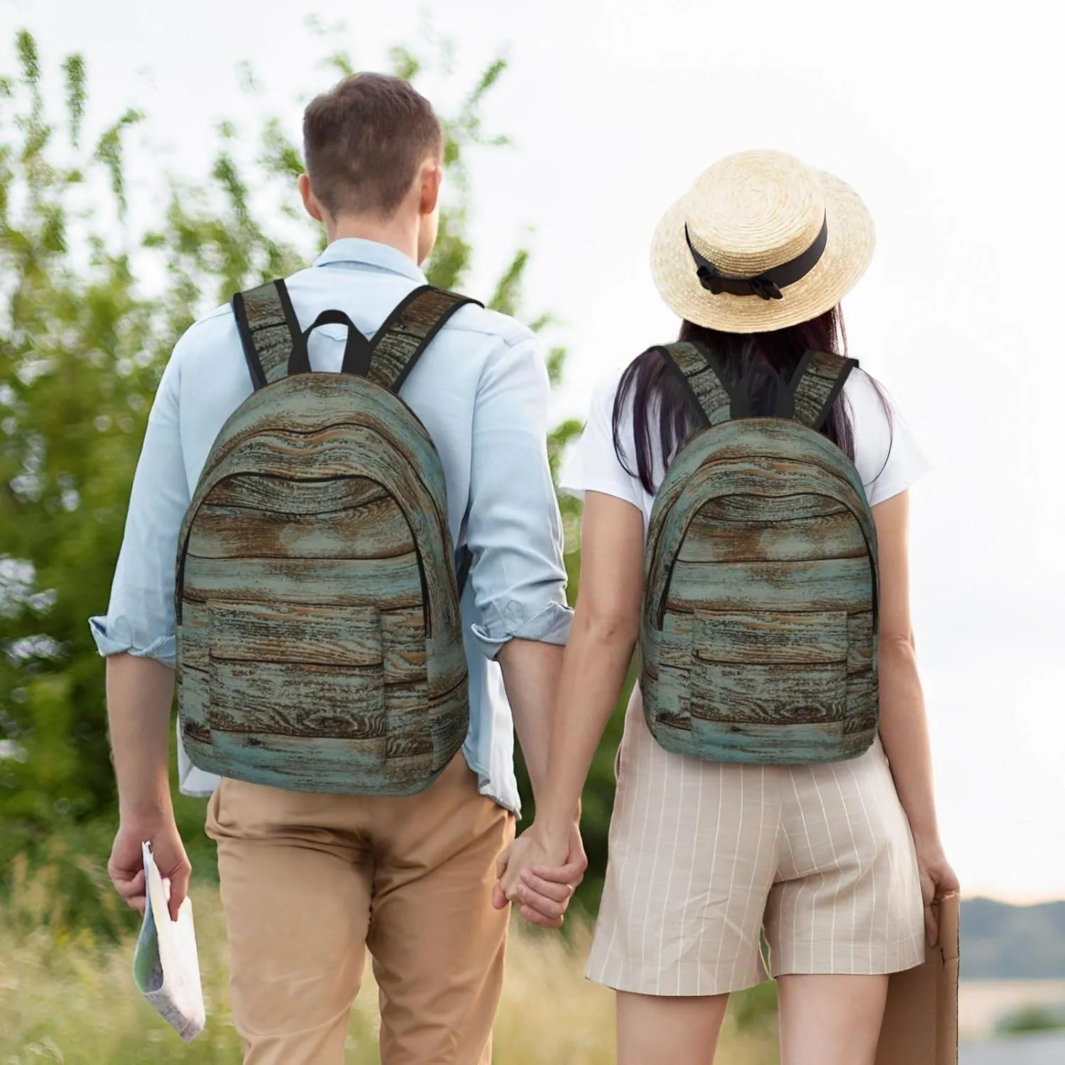 Retro Plank Large Capacity Backpack, Men'S And Women'S Fashionable Travel Backpack, Leisure Work Bag,