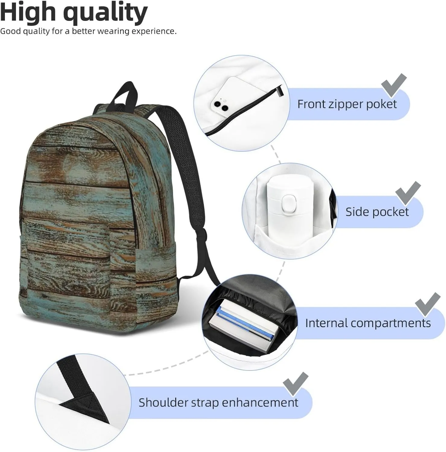 Retro Plank Large Capacity Backpack, Men'S And Women'S Fashionable Travel Backpack, Leisure Work Bag,