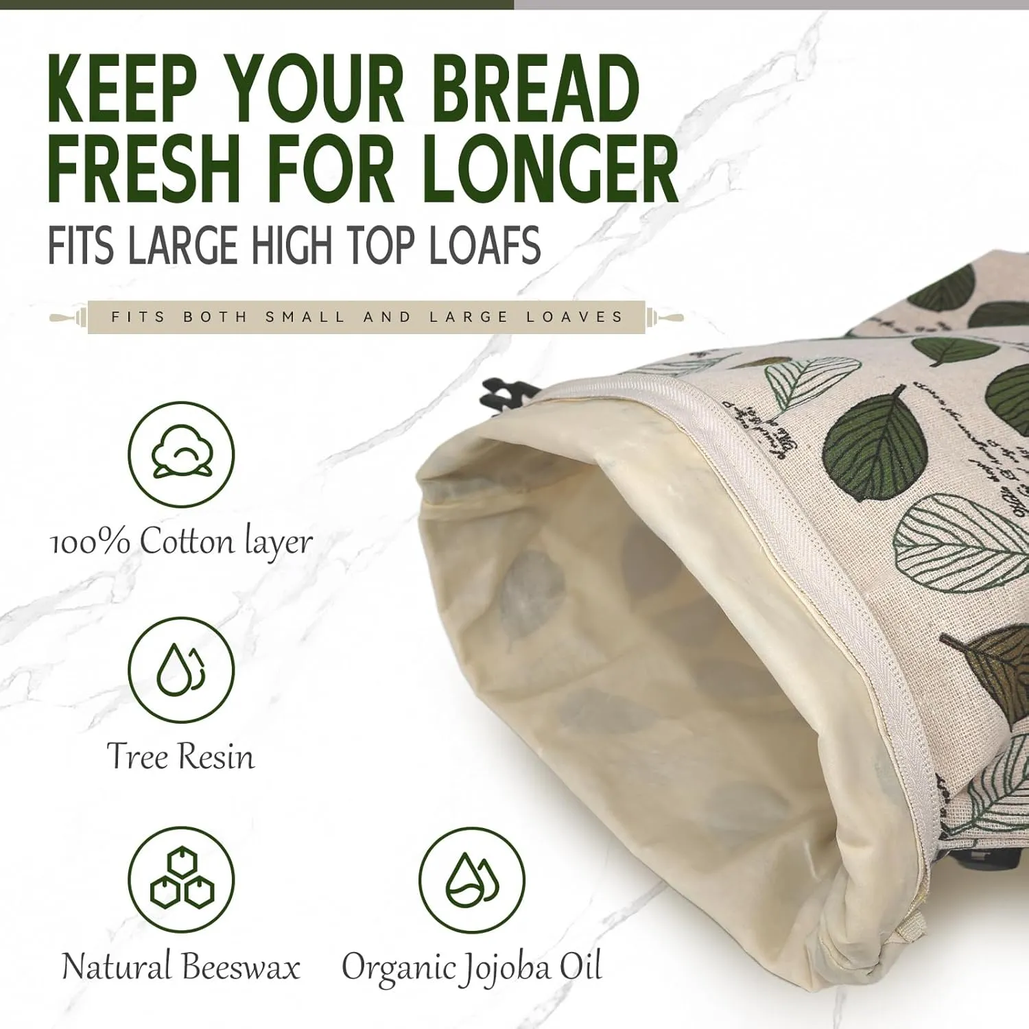 Reusable Beeswax Bread Bags for Homemade Sourdough, Sourdough Bread Bag with Zipper, 2 Pack Cotton Large Food Storage Bags to Keep Fresh