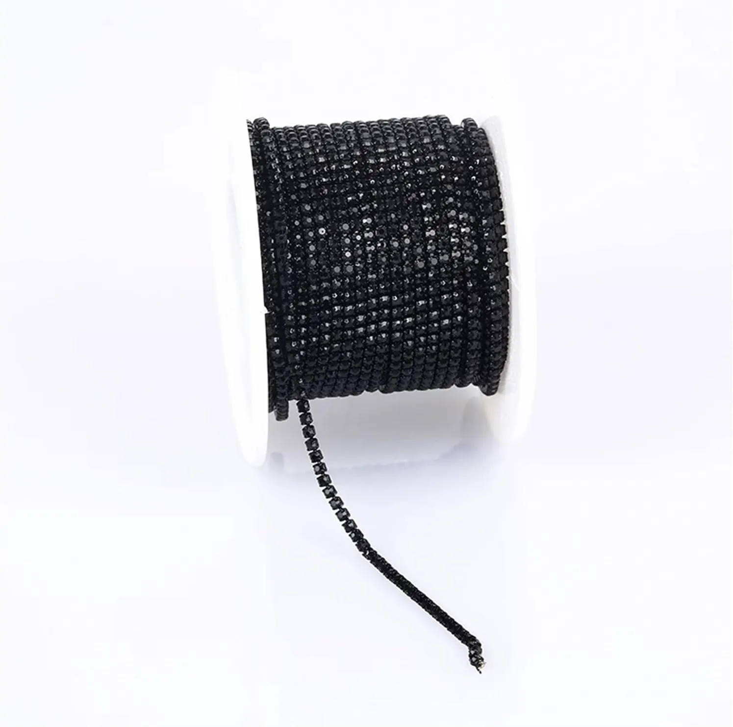 Rhinestone Chain 1.5mm Crystal Rhinestone Ribbon Chain Glass Trim Sew On Crystal Cup Chain Gemstone for DIY Jewelry Accessories for Sewing Crocs Shoes Clothes Cups(Black,1yard)