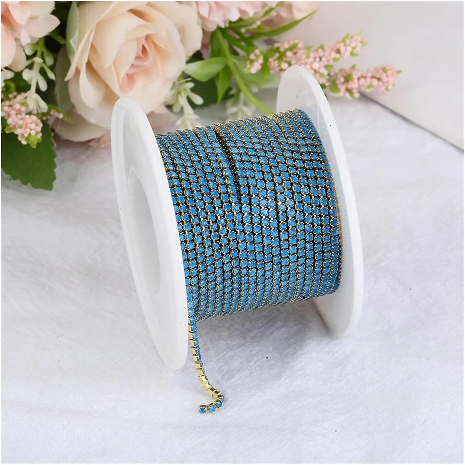 Rhinestone Chain 1.5mm Crystal Rhinestone Ribbon Chain Glass Trim Sew On Crystal Cup Chain Gemstone for DIY Jewelry Accessories for Sewing Crocs Shoes Clothes Cups(Black,1yard)