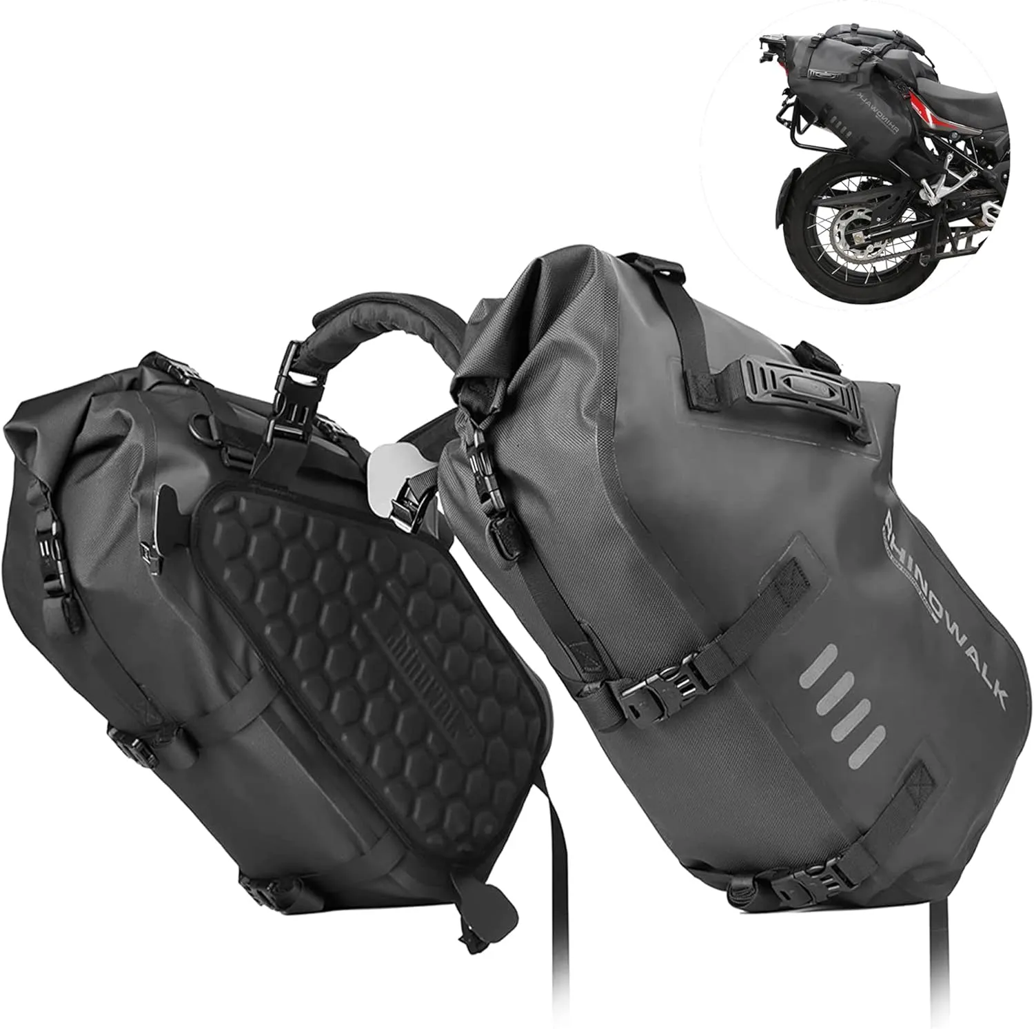 Rhinowalk Motorcycle Saddle Bags Waterproof Anti-Vibration Motor Side Bags Shoulder Bag Motorbike Panniers 48L(24L*2) for most Adventure and Sport Motorcycle Racks, 1 Pair