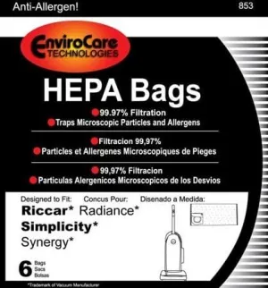 Riccar Upright HEPA Bag Bags Type X Radiance; Simplicity Synergy by Riccar