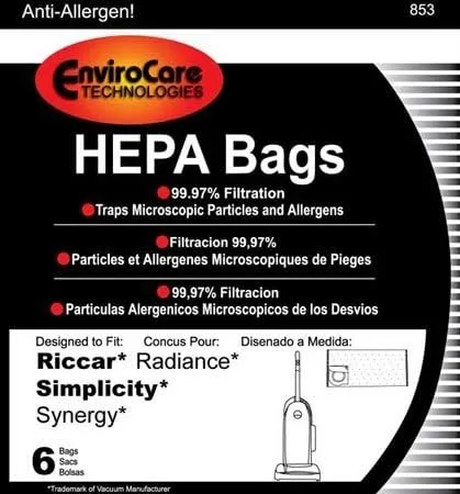 Riccar Upright HEPA Bag Bags Type X Radiance; Simplicity Synergy by Riccar