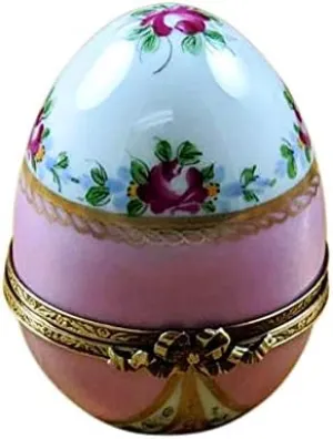 Rochard Pink Egg with Flowers Limoges Porcelain Box