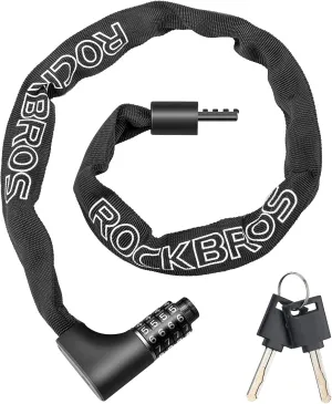 ROCKBROS Heavy Duty Anti-Theft Bike Lock - 3.2FT Security Bicycle Chain Lock with Resettable Combination and 2 Keys for Bikes, Motorcycle, Door, Gate, Fence, Grill
