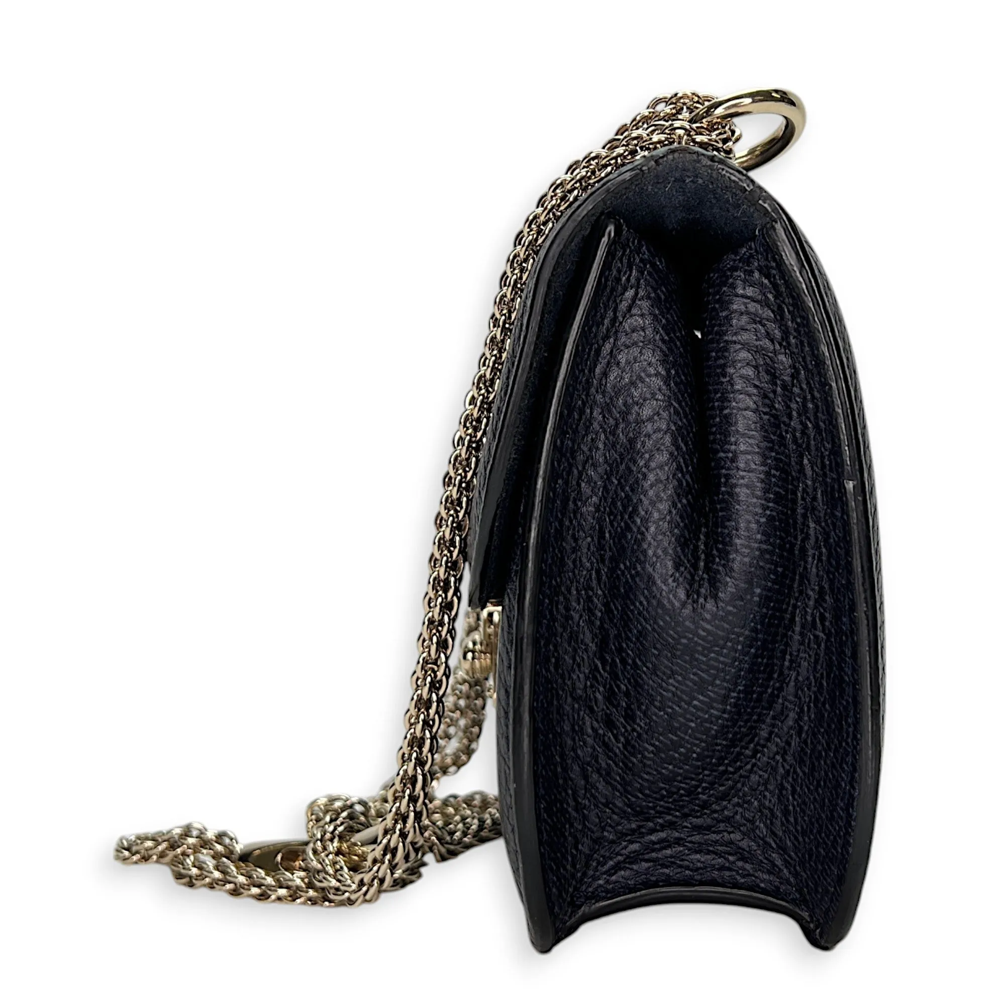 Rockstud Glam Lock Navy Crossbody Bag in Calfskin, Light Gold hardware