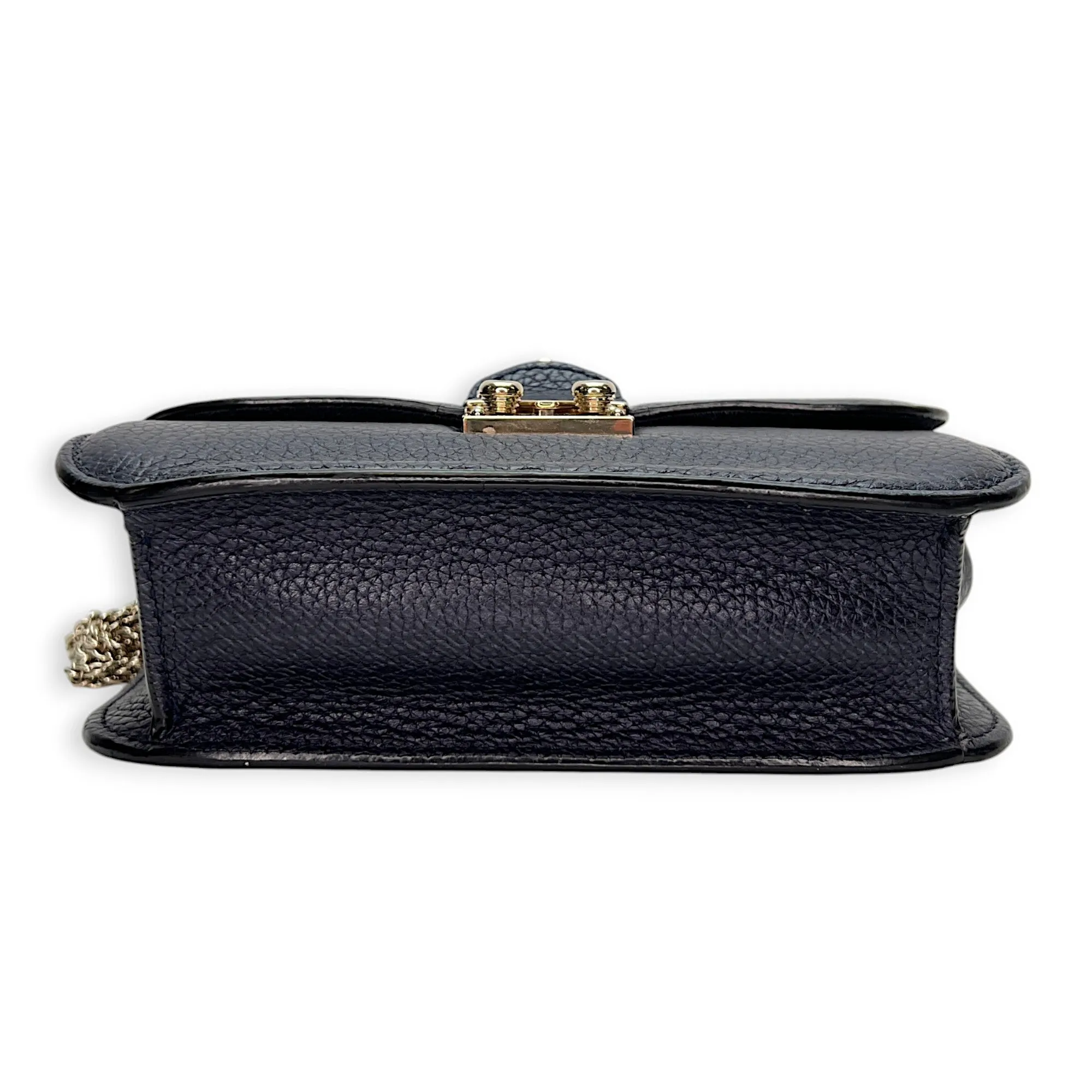 Rockstud Glam Lock Navy Crossbody Bag in Calfskin, Light Gold hardware