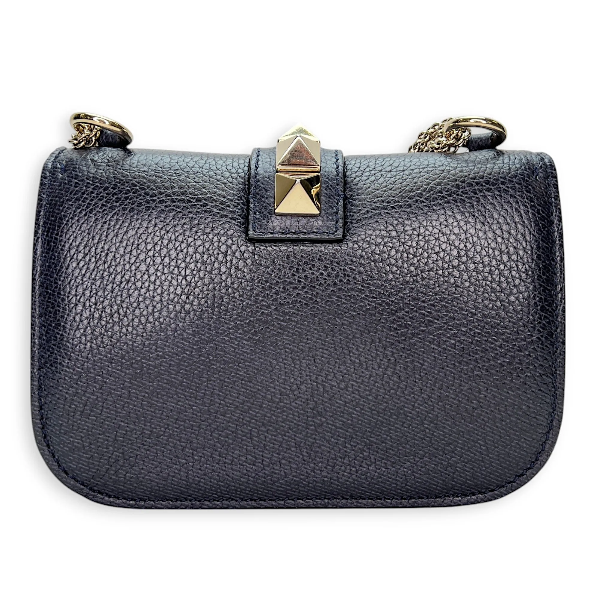 Rockstud Glam Lock Navy Crossbody Bag in Calfskin, Light Gold hardware