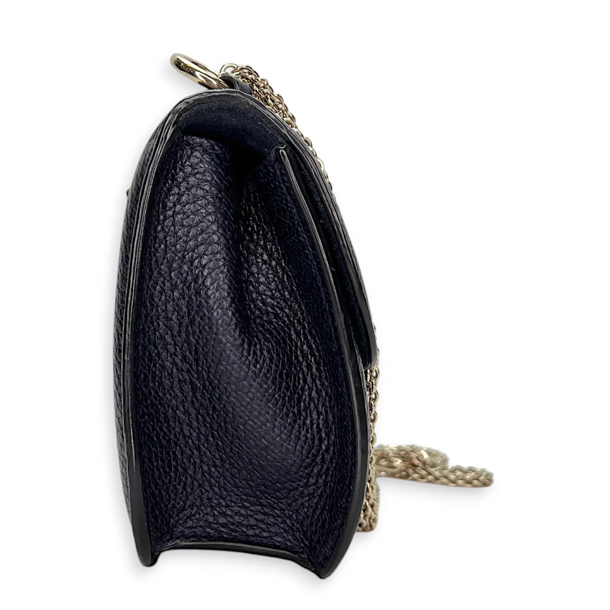 Rockstud Glam Lock Navy Crossbody Bag in Calfskin, Light Gold hardware