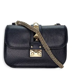 Rockstud Glam Lock Navy Crossbody Bag in Calfskin, Light Gold hardware