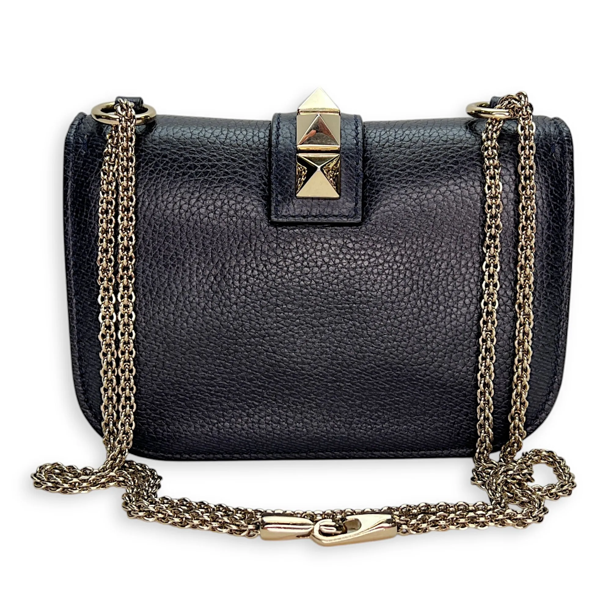 Rockstud Glam Lock Navy Crossbody Bag in Calfskin, Light Gold hardware