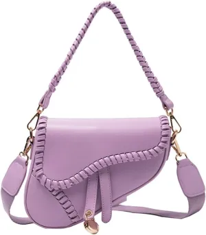 RomanticDesign Women Saddle Shoulder Bag Trendy PU Leather Satchel Bag Underarm Handbag Crossbody Bag
