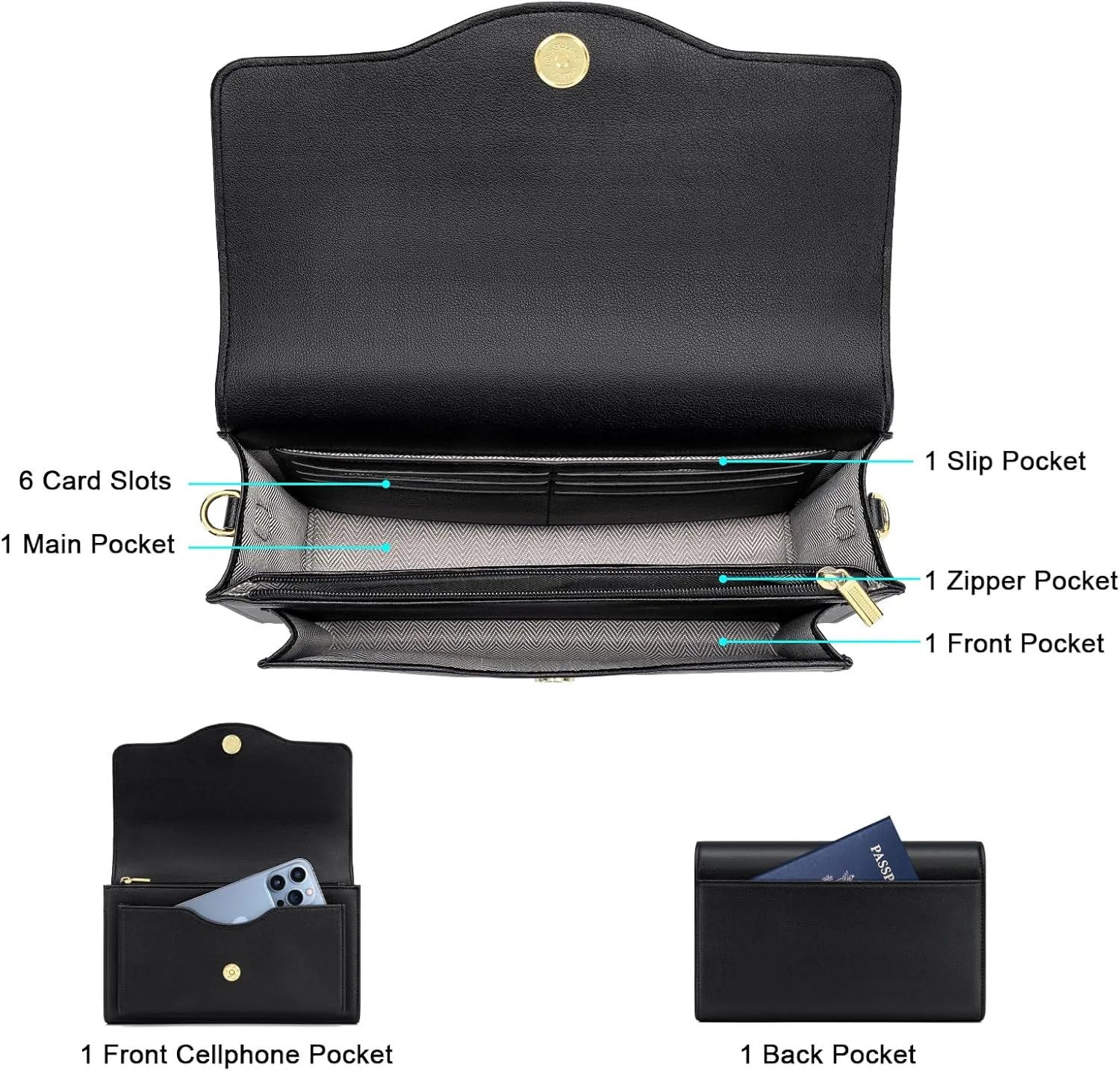 RONSIN Flap Saddle Bag for Women Crossbody Wallet Purse with RFID Card Saddle Purse Adjustable Strap Crossbody Bags