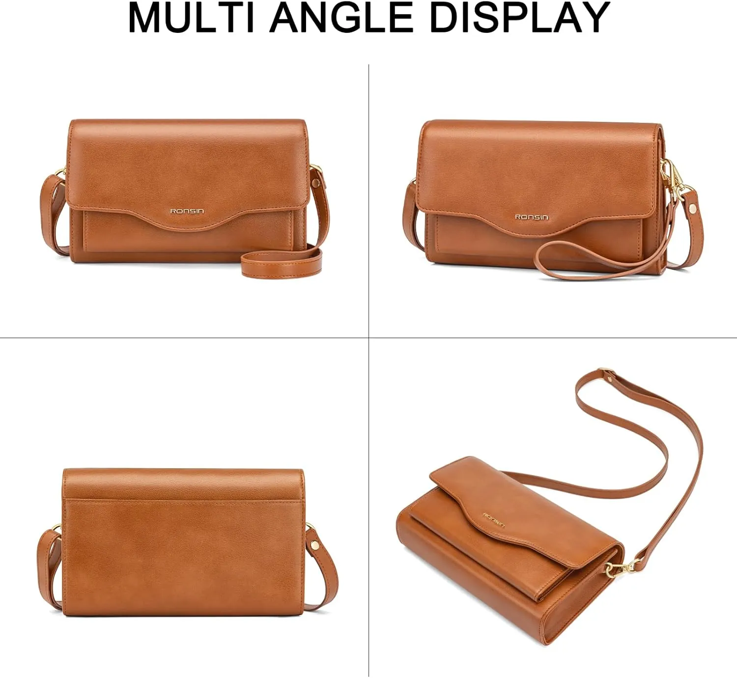 RONSIN Flap Saddle Bag for Women Crossbody Wallet Purse with RFID Card Saddle Purse Adjustable Strap Crossbody Bags