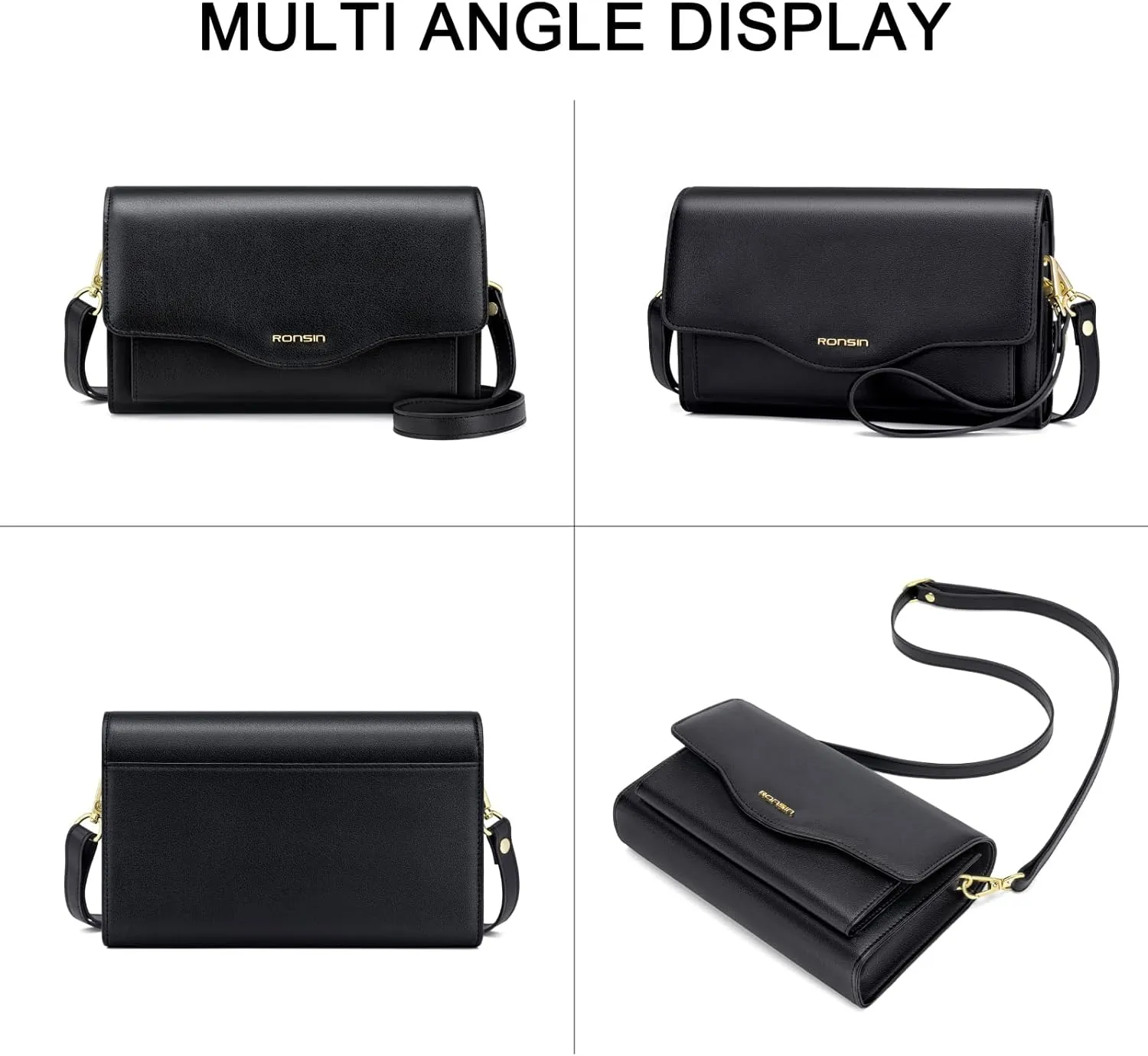 RONSIN Flap Saddle Bag for Women Crossbody Wallet Purse with RFID Card Saddle Purse Adjustable Strap Crossbody Bags