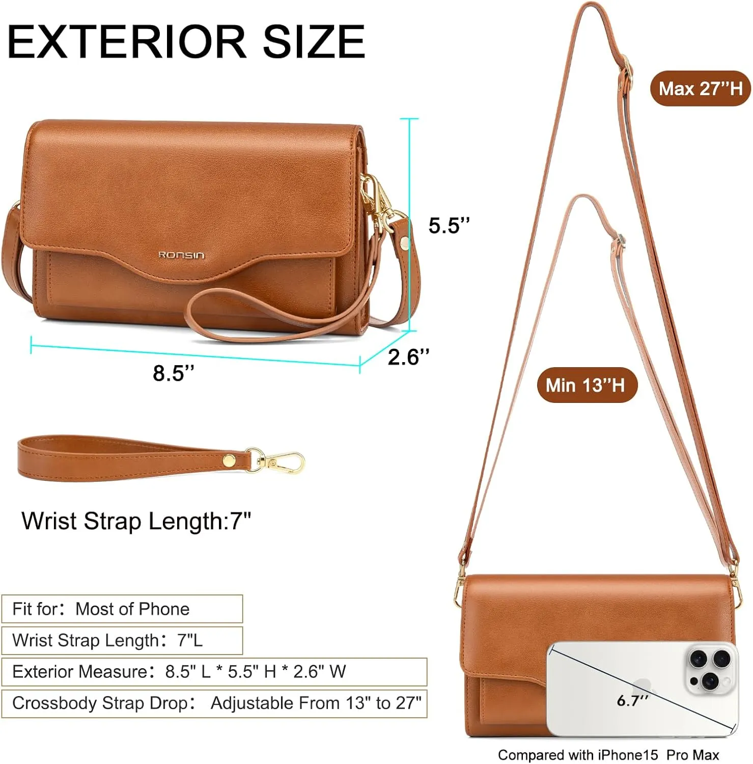 RONSIN Flap Saddle Bag for Women Crossbody Wallet Purse with RFID Card Saddle Purse Adjustable Strap Crossbody Bags