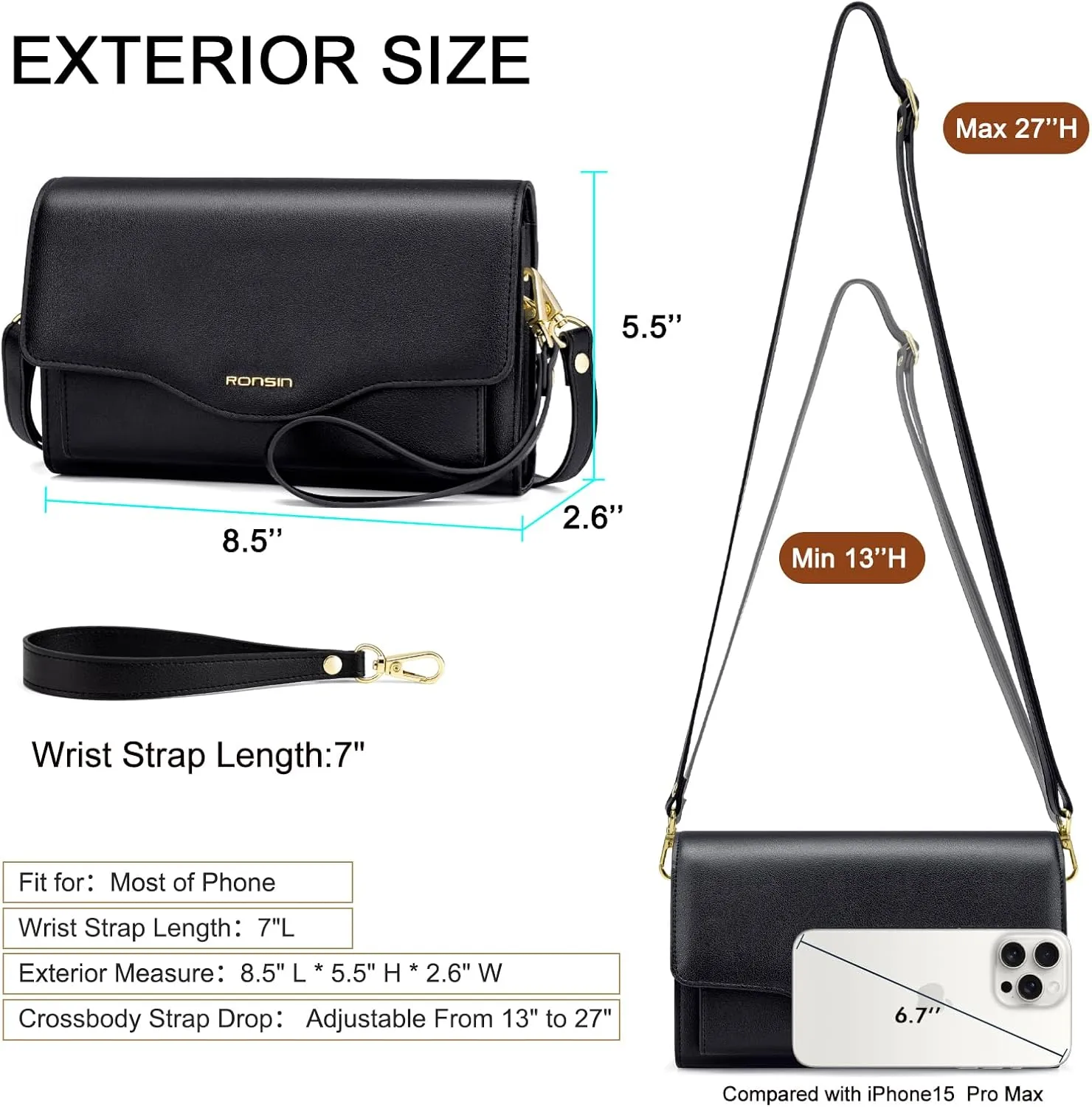 RONSIN Flap Saddle Bag for Women Crossbody Wallet Purse with RFID Card Saddle Purse Adjustable Strap Crossbody Bags