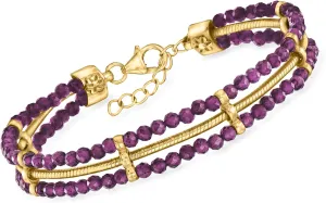 Ross-Simons 15.00 ct. t.w. Amethyst Bead and Snake-Chain Bracelet in 18kt Gold Over Sterling. 7 inches