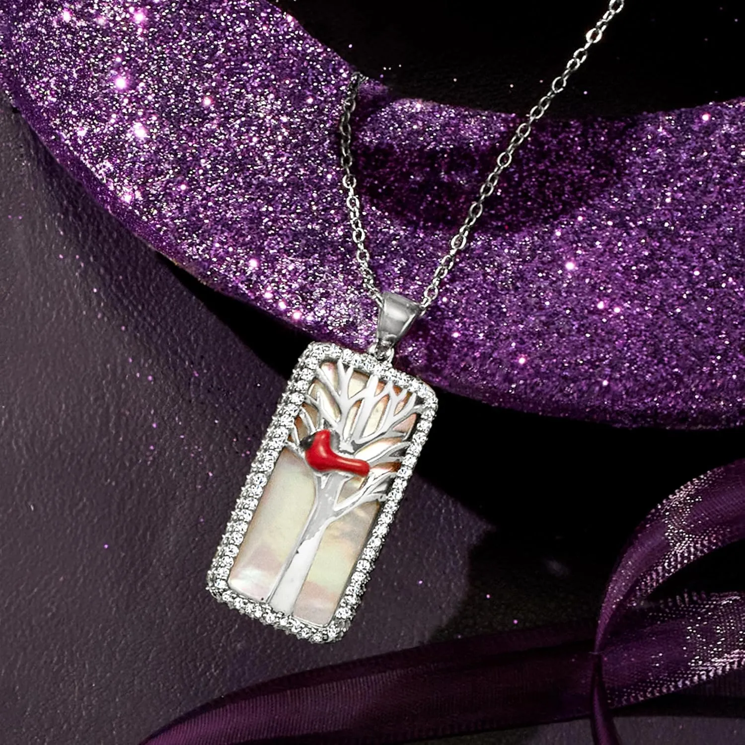 Ross-Simons Mother-Of-Pearl and .30 ct. t.w. White Topaz Cardinal Pendant Necklace With Multicolored Enamel in Sterling Silver