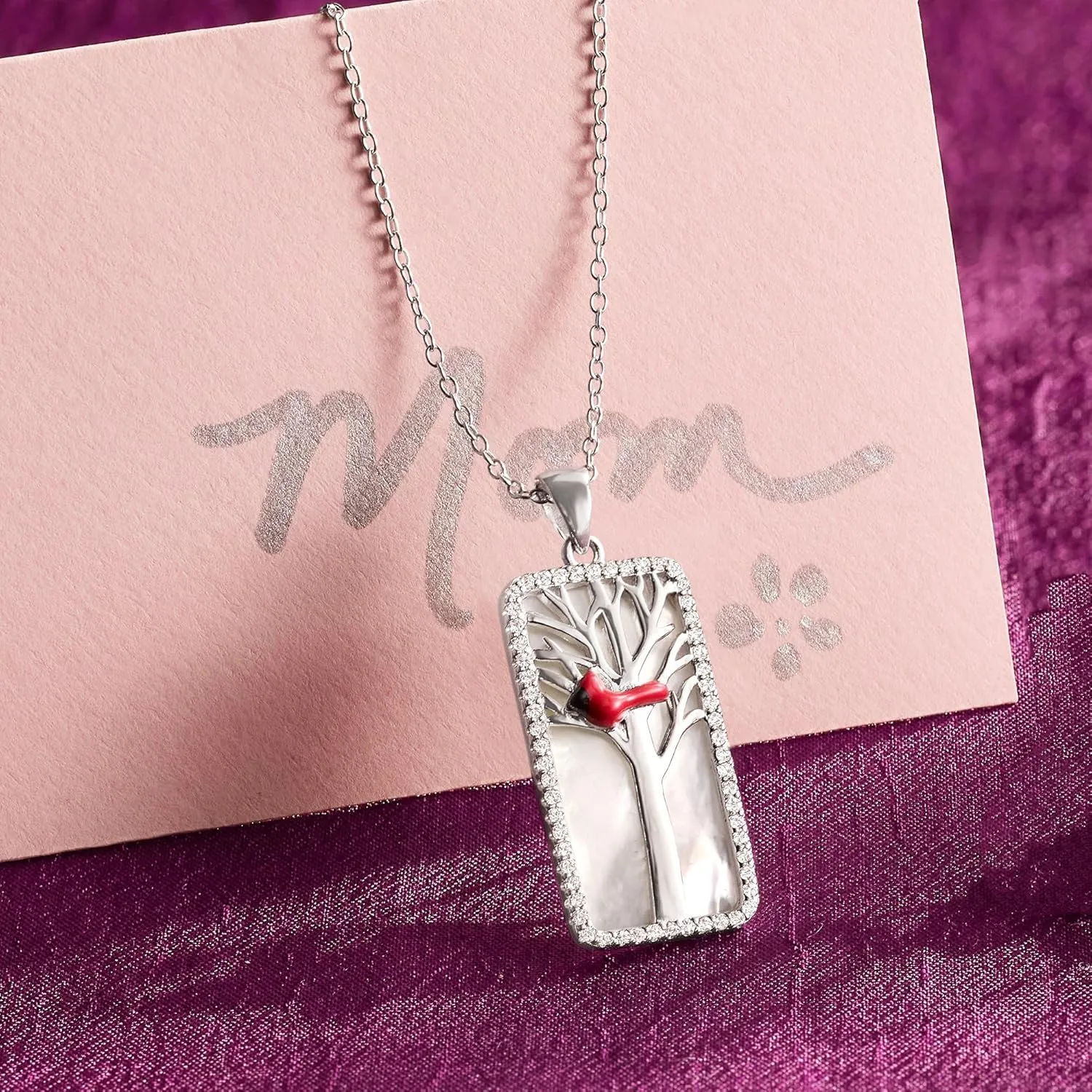 Ross-Simons Mother-Of-Pearl and .30 ct. t.w. White Topaz Cardinal Pendant Necklace With Multicolored Enamel in Sterling Silver