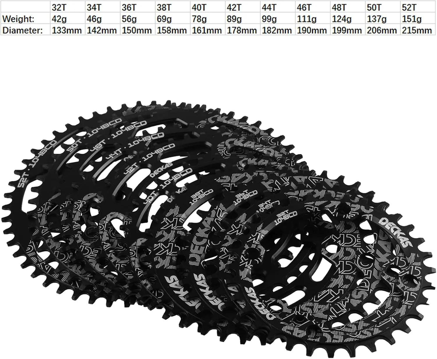 Round Oval 104BCD 32T 34T 36T 38T 40T 42T 44T 46T 48T 50T 52T Narrow Wide Single Chainring 1X System AL7075 CNC Ultralight Bicycle Bike Chainwheel Chain Ring 8/9/10/11-Speed