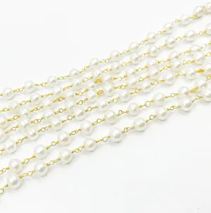 Round White Freshwater Pearl Wire Wrap Chain. PRL6