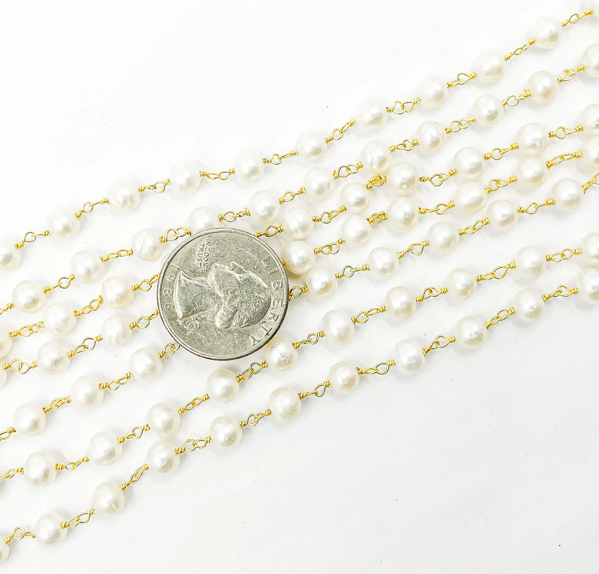 Round White Freshwater Pearl Wire Wrap Chain. PRL6