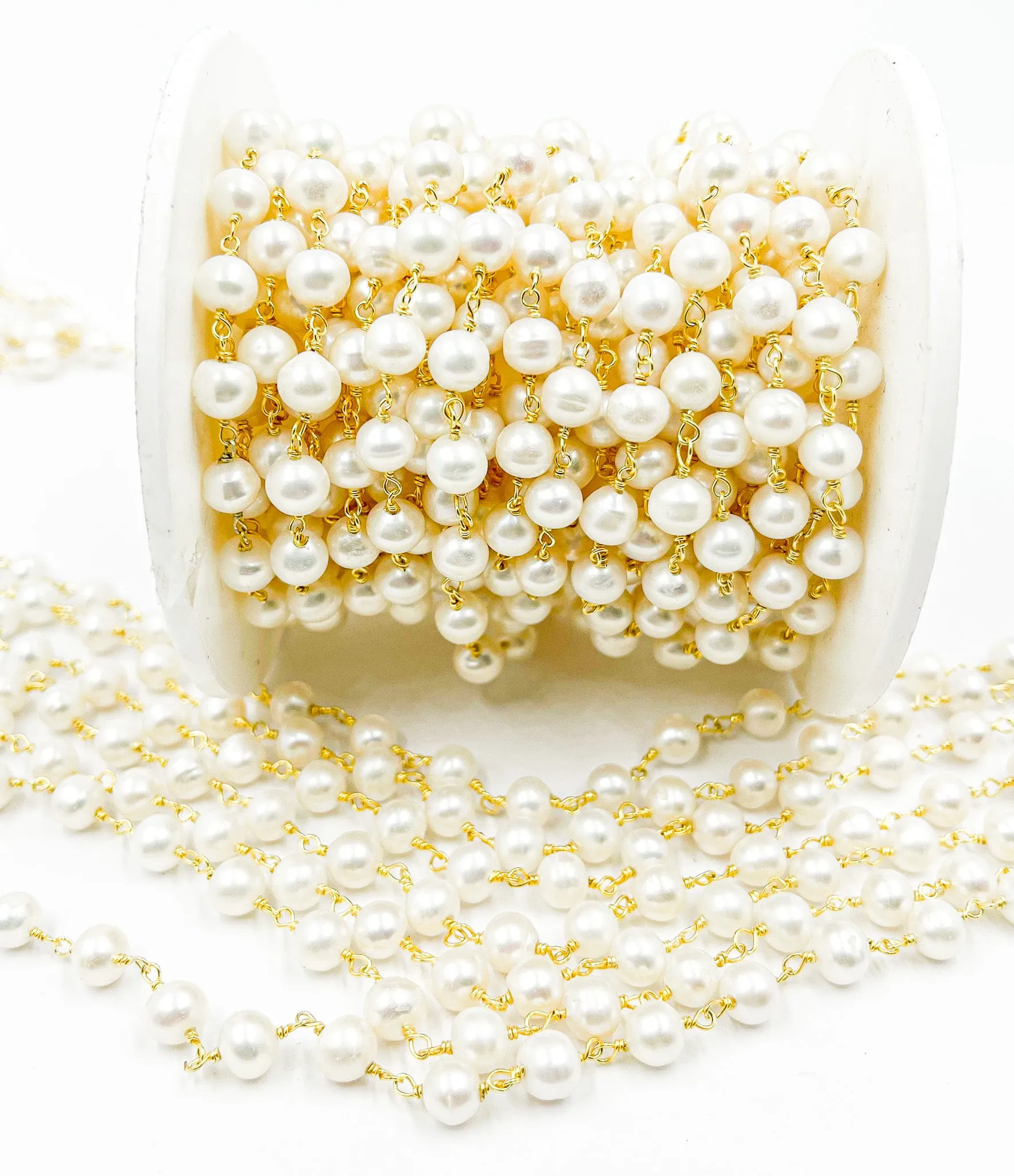 Round White Freshwater Pearl Wire Wrap Chain. PRL6