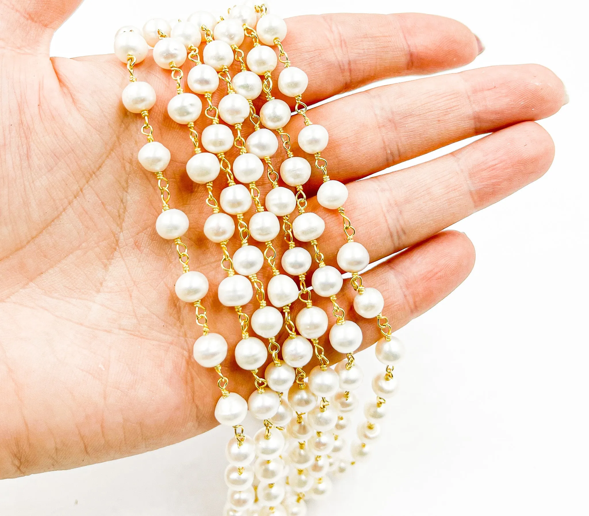 Round White Freshwater Pearl Wire Wrap Chain. PRL6