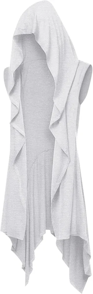 Runcati Mens Hooded Cardigan Sleeveless Ruffle Shawl Collar Open Front Knit Drape Robe