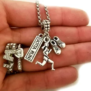 Running Shoes Charm with Bracelet Necklace Keychain Gift for Track Cross Country Marathon Runner Jewelry Gift for Girls Women