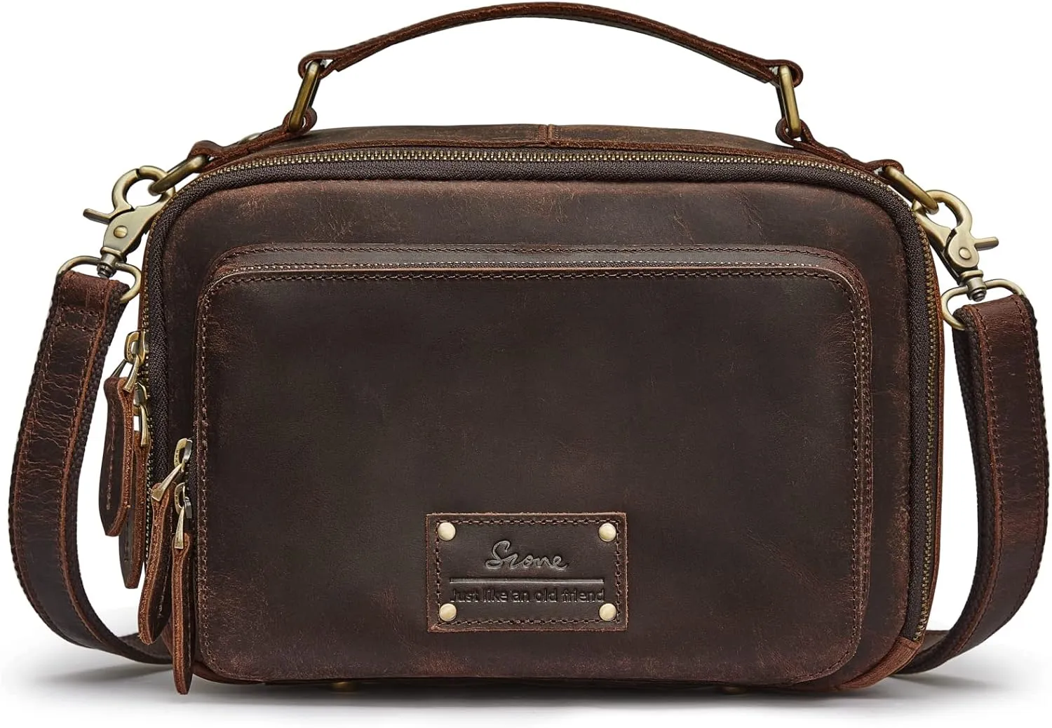 S-ZONE Genuine Leather Crossbody Purses for Women Vintage Top Handle Handbags Shoulder Bag