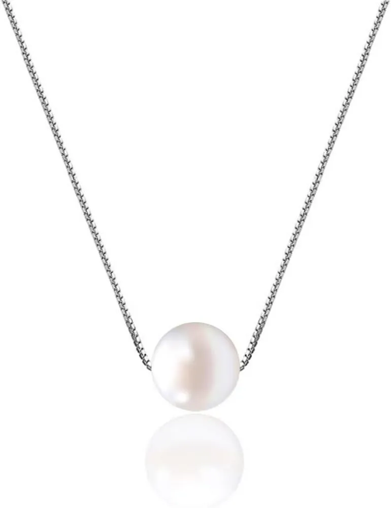 S925 Silver Floating Pearl Necklace Single Pearl 6mm 8mm 10mm Freshwater Cultured Pearl Pendant Dainty Necklaces