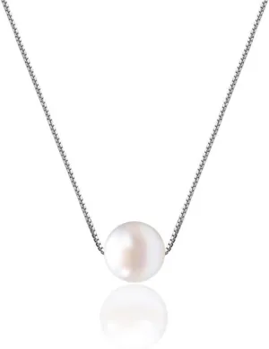 S925 Silver Floating Pearl Necklace Single Pearl 6mm 8mm 10mm Freshwater Cultured Pearl Pendant Dainty Necklaces