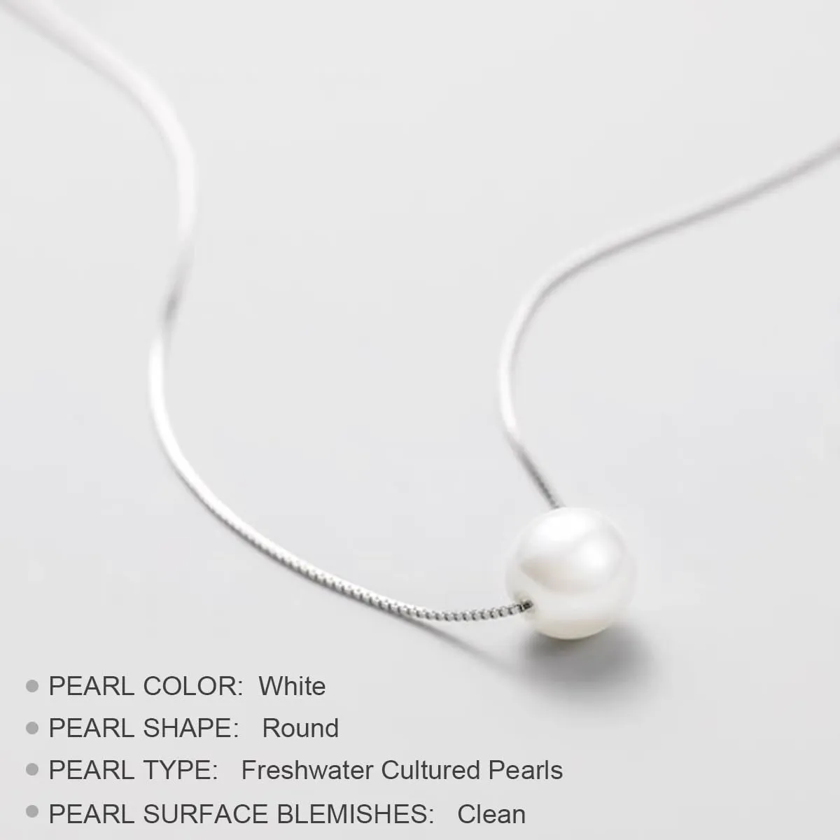 S925 Silver Floating Pearl Necklace Single Pearl 6mm 8mm 10mm Freshwater Cultured Pearl Pendant Dainty Necklaces