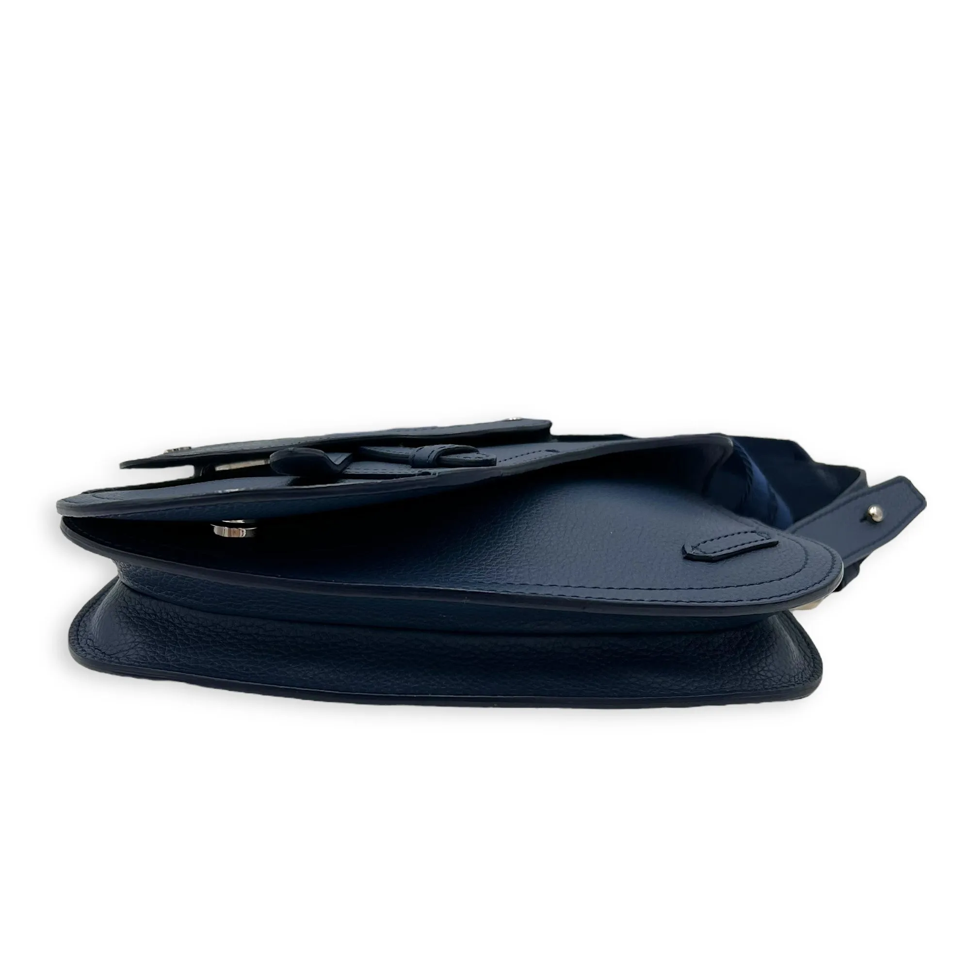 Saddle Crossbody Bag Blue in Calfskin, Silver hardware