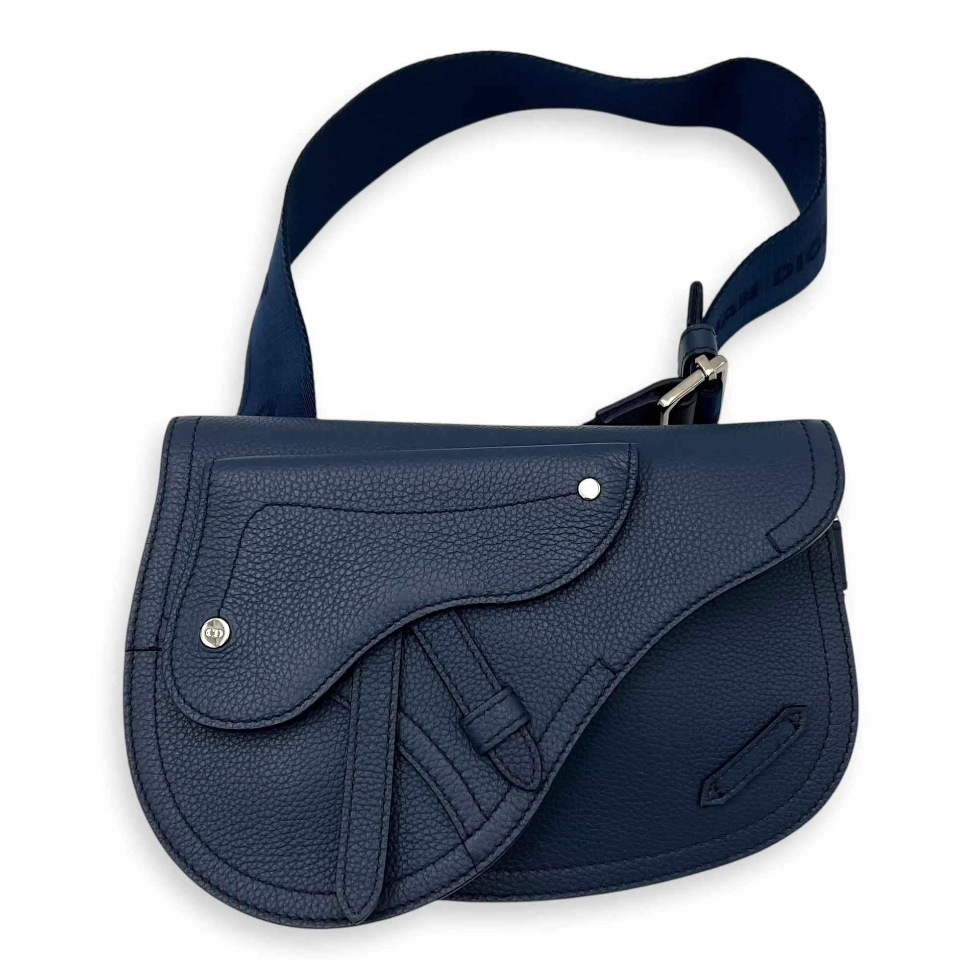 Saddle Crossbody Bag Blue in Calfskin, Silver hardware