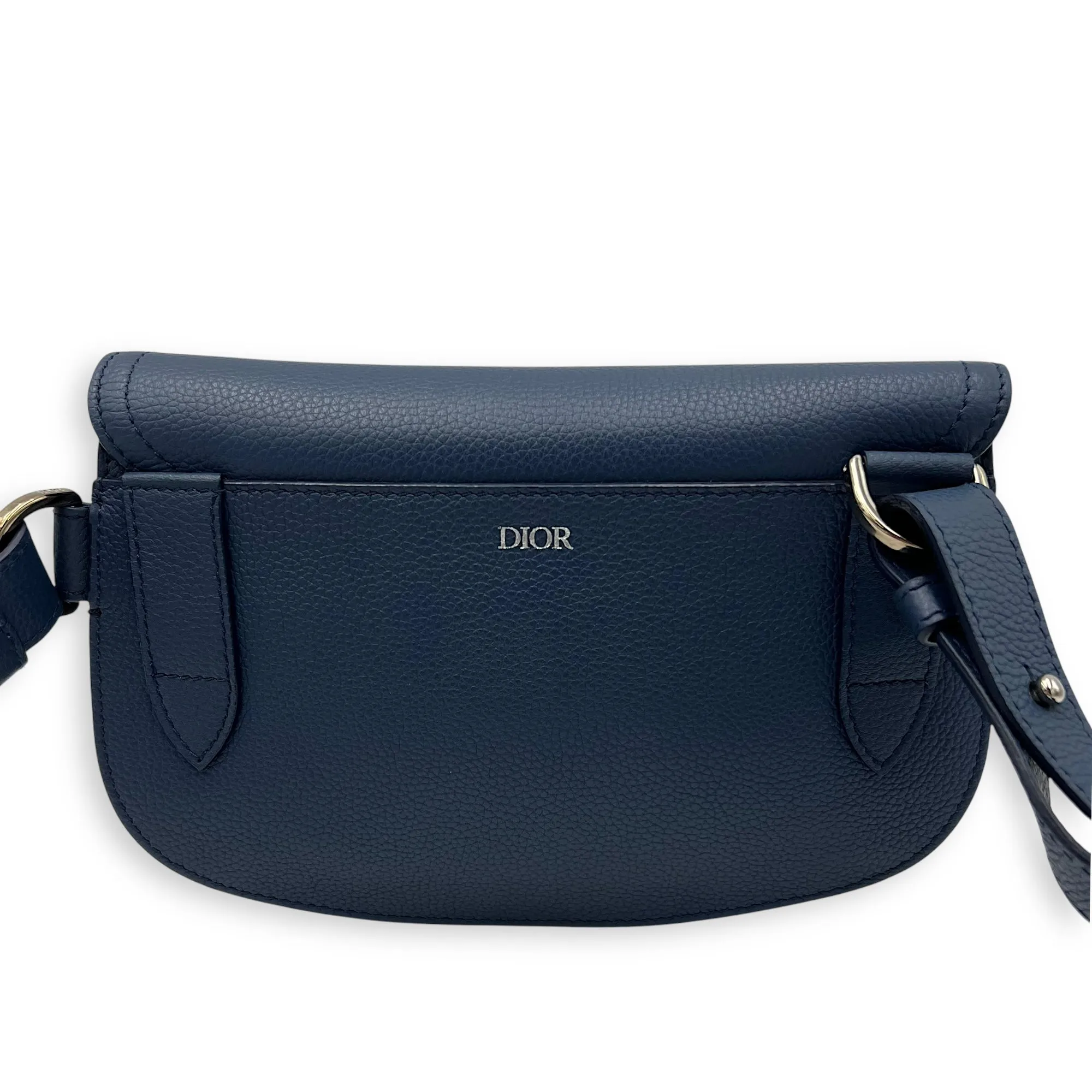 Saddle Crossbody Bag Blue in Calfskin, Silver hardware