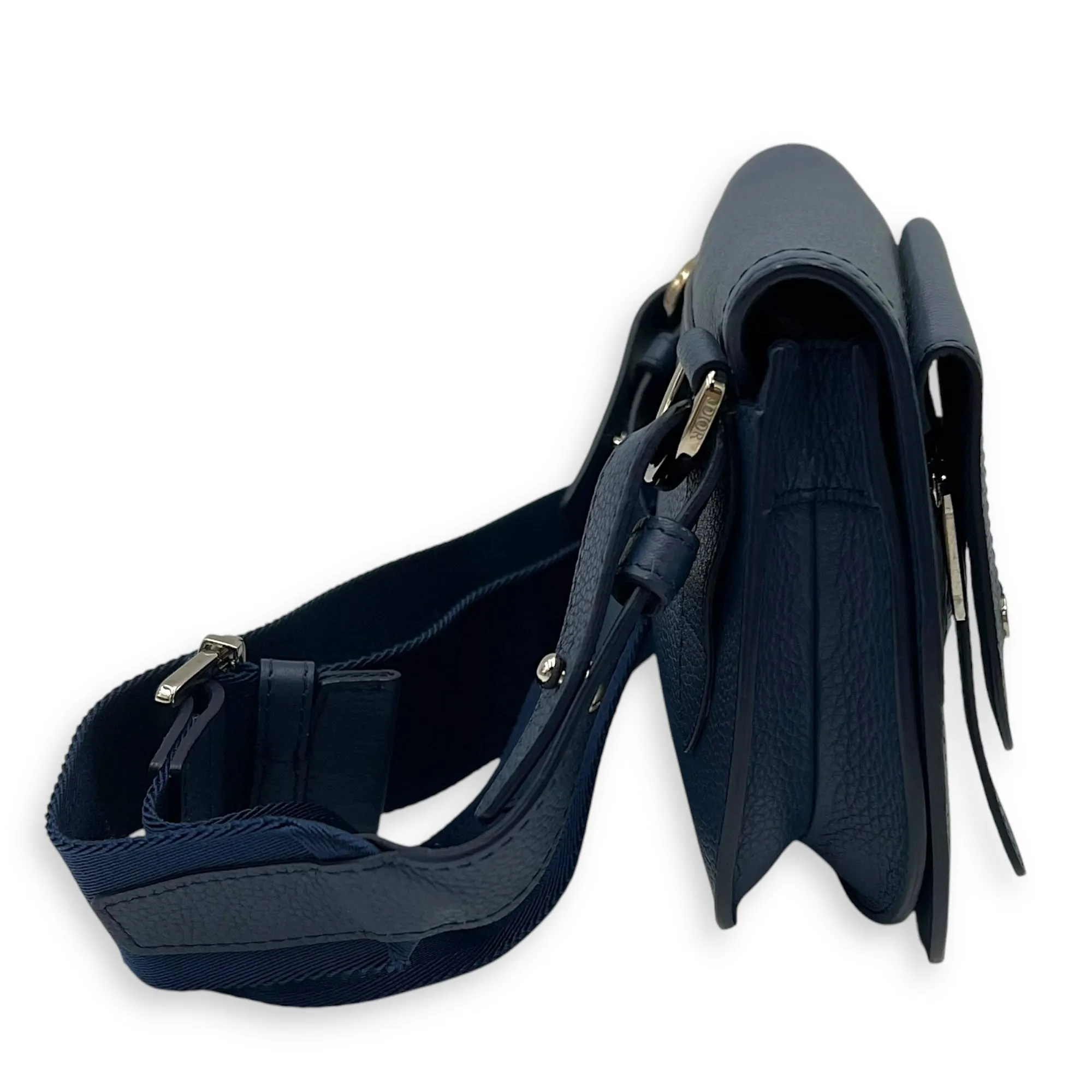 Saddle Crossbody Bag Blue in Calfskin, Silver hardware