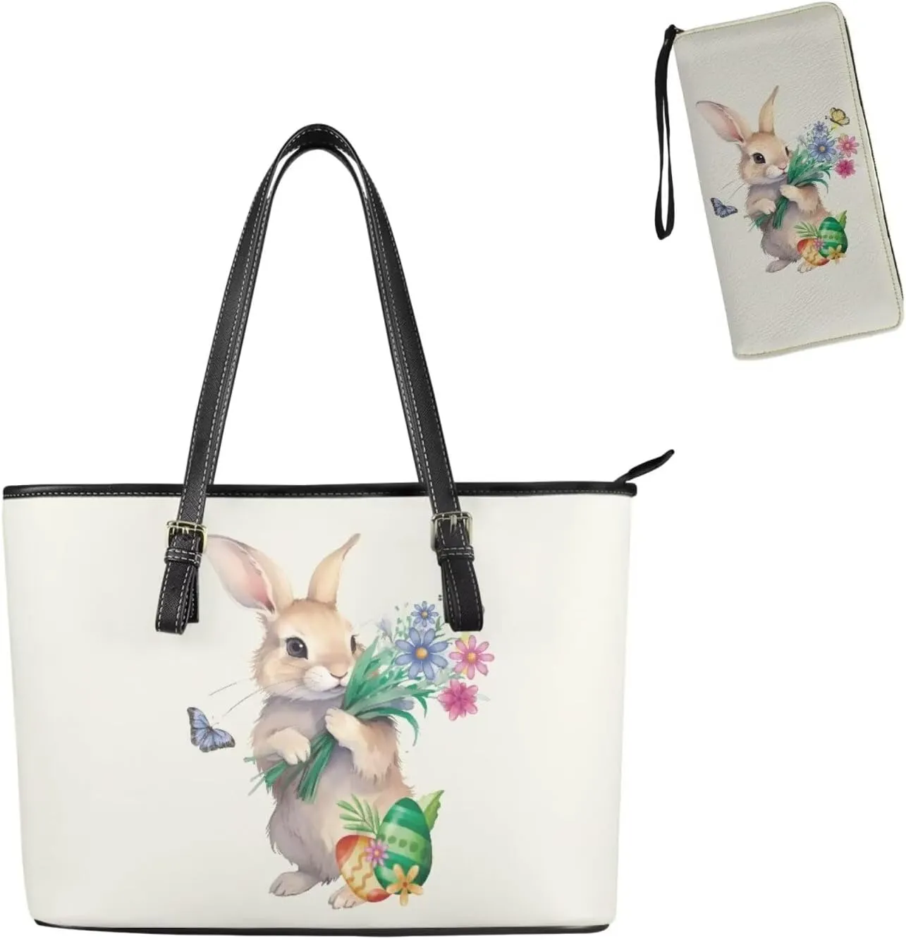 Saddle Purses for Women Easter Day Shoulder Bags Zipper Wallet 2 Pcs