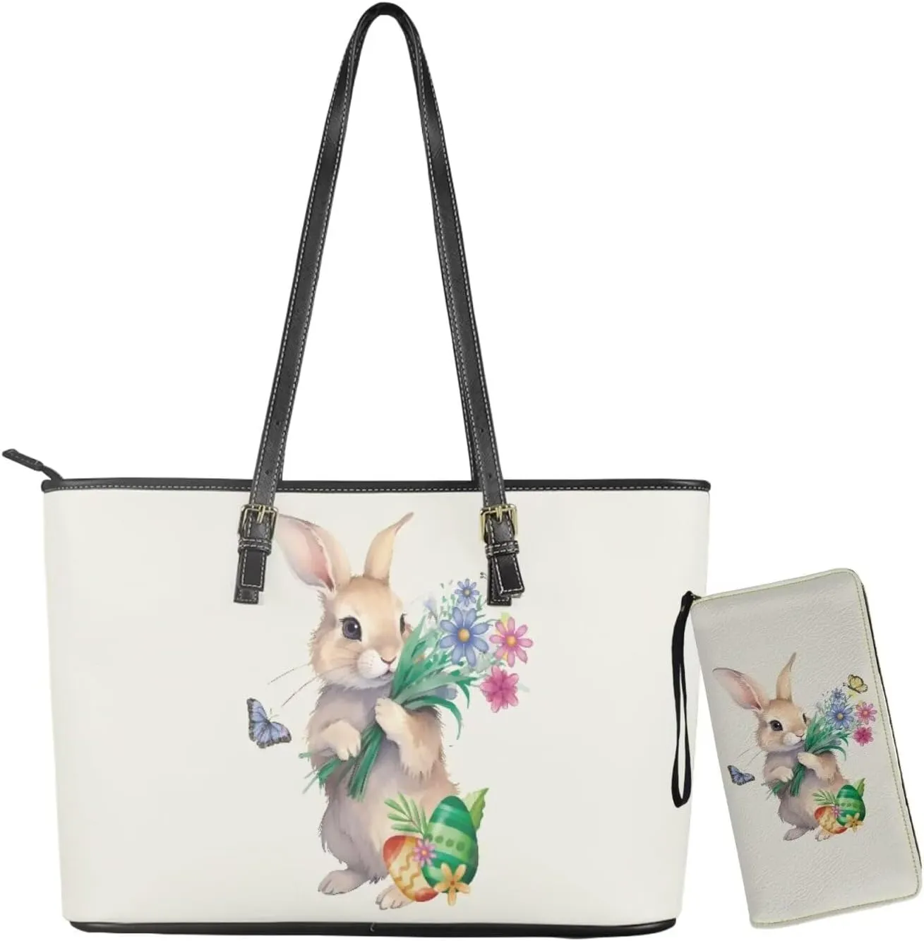 Saddle Purses for Women Easter Day Shoulder Bags Zipper Wallet 2 Pcs
