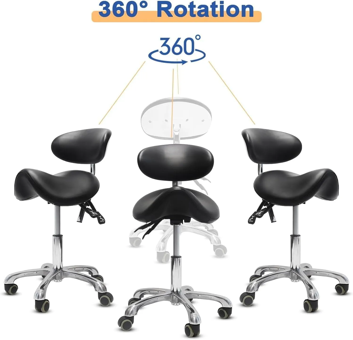 Saddle Stool with Wheels,Rolling Stool with Back Support,Ergonomic Stool Saddle Stool for Hair Stylist for Dentist Salon Tattoo(Black)