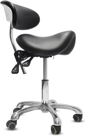 Saddle Stool with Wheels,Rolling Stool with Back Support,Ergonomic Stool Saddle Stool for Hair Stylist for Dentist Salon Tattoo(Black)