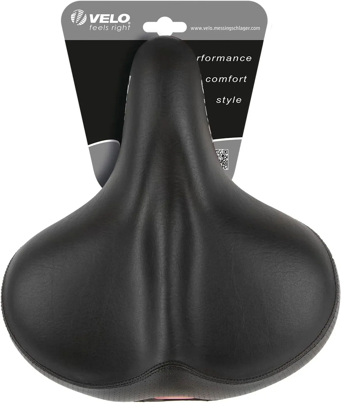 Safety Saddle, Bicycle Saddle, Touring Saddle, Shock-Absorbing elastomer Suspension, O-Zone Base Cut, Abrasion Protection, 265 x 240 mm, Black