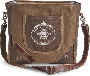 SAGEFINDS Queen Bee Messenger Bag | Upcycled Canvas Shoulder Purse for Women | Earth Friendly Tote | Adjustable and Detachable Crossbody Strap | Zip Closure | 12.25” x 12”