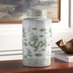 Sansui 15 3/4" H Green and White Ceramic Ginger Jar with Lid