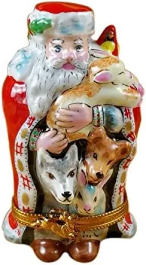 SANTA W/ANIMALS - LIMOGES BOX AUTHENTIC PORCELAIN FIGURINE FROM FRANCE