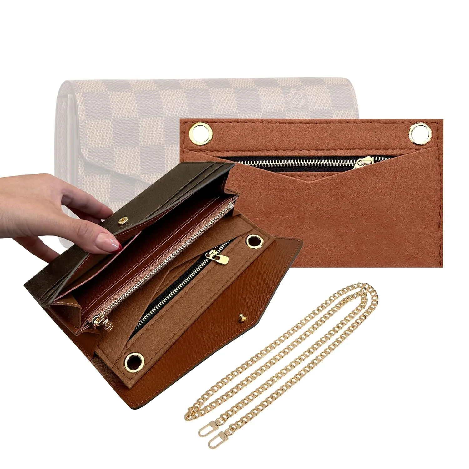 Sarah Wallet Insert Purse Conversion Kit for Sarah Wallet with Gold Chain Sarah Wallet on Chain (60cm Gold Chain - Handbag Fit, Geyser Blue)
